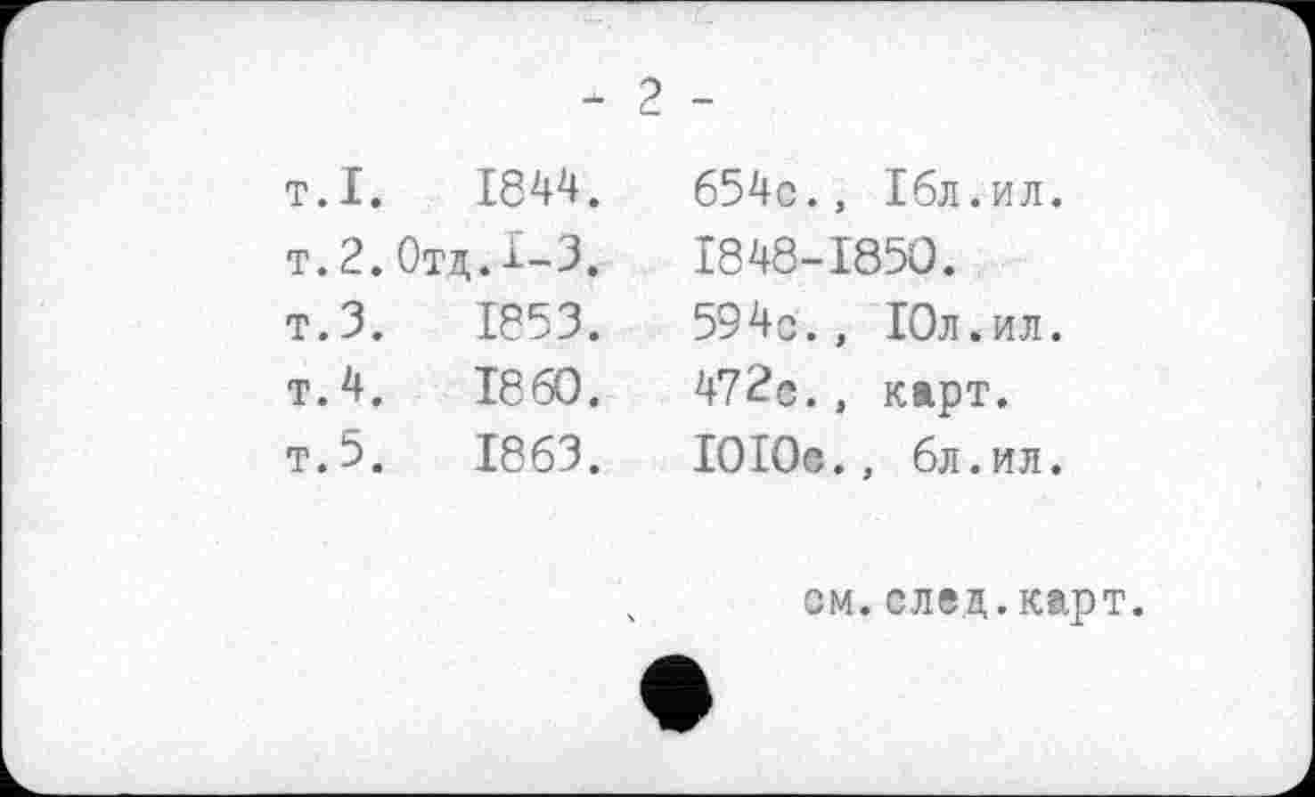 ﻿т.I. 1844. т. 2. Отд Д-З. т.З. 1853. т.4.	I860.
т.5.	1863.
654с., 16л.ил. 1848-1850.
594с., Юл.ил.
472с., карт.
1010с., 6л.ил.
см.след.кар